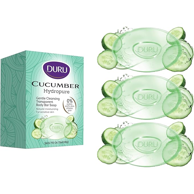 Duru Cucumber Glycerin Bar Soap Cleansing Bar Moisturizing Sensitive Skin - Vegan Transparent Paraben Free Alcohol Free Silicone Free Phthalete Free Gluten Free Body Wash - 3 Pack - Image 1